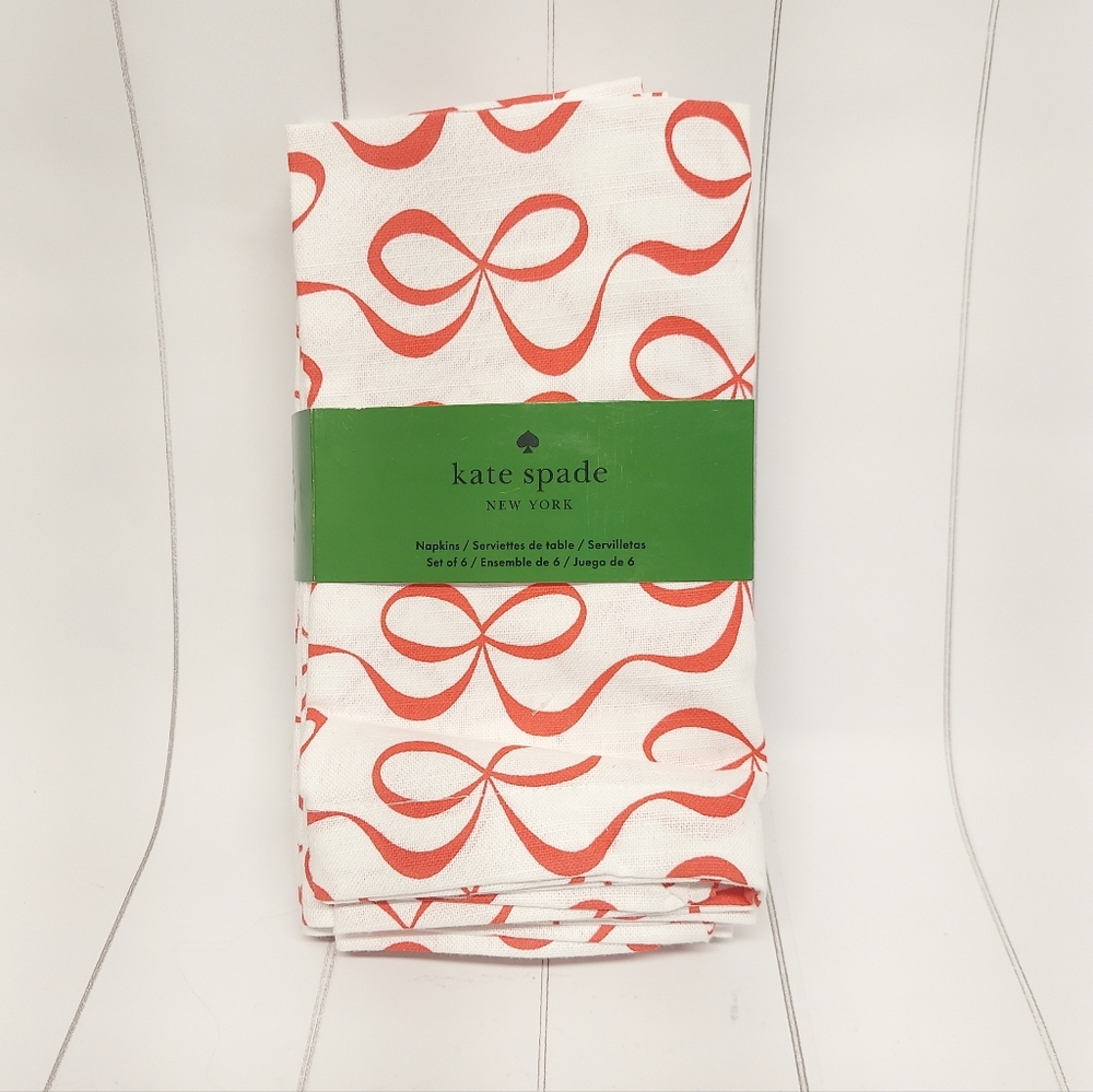 Kate Spade New York napkins with a red bow pattern set of 6 farmhouse chic